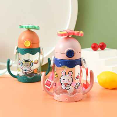 Tiktok Live Broadcast Child's Plastic Water Cup Baby Girl Drinking Cup with Straw Gravitational Ball Kindergarten Baby Pot