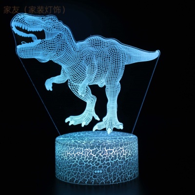 3D Dinosaur Small Night Lamp Creative Led Stereo Vision Table Lamp Children's Room Cartoon Bedroom Bedside Lamp Birthday Gift