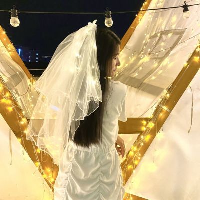 Luminous Veil with Pearl Veil Super Fairy Female with Bow Headdress Led Internet Celebrity Supplies for Stall and Night Market