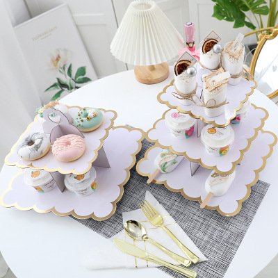 Wedding Dessert Table Decoration Three-Tier Display Stand Birthday Party Decoration Disposable Plate Multi-Layer Cake St