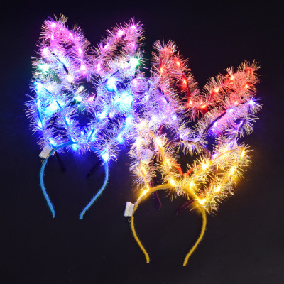 New Lengthened 14 Lights Gold Silk Luminous Rabbit Ears Push Scan Code Flash Small Gift Luminous Toys Wholesale