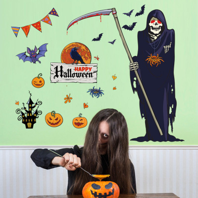 Halloween Funny Decoration Removable Sticker Paper Sk9318 Double-Sided Halloween Horror Death Wall Sticker Bedroom Living Room Showcase