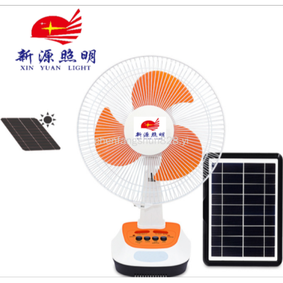 New 12-Inch Solar Fan with Solar Panel with Small Night Lamp AC/DC Rechargeable Emergency Desk Fan
