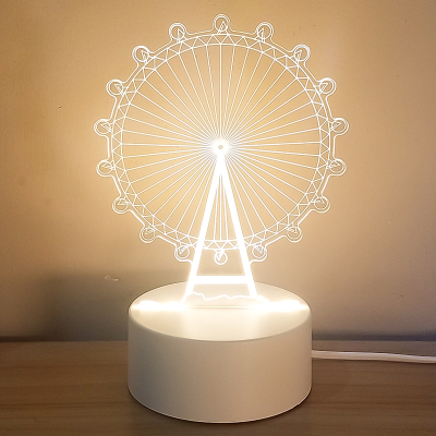 Ferris Wheel 3D Small Night Lamp Creative Bedroom Sleep Eye Protection Bedside Lamp LED Energy-Saving Lamp Girl Heart Dormitory USB