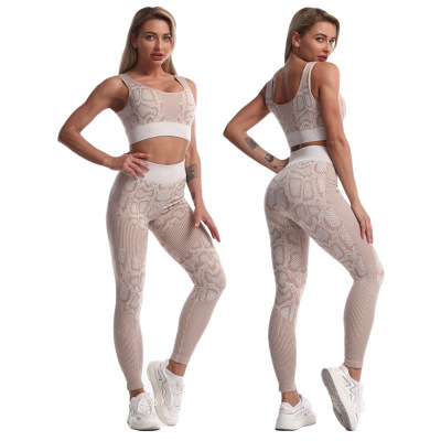 Spot New Snake Pattern Sports Underwear Push-up Bra High Waist Workout Quick-Drying Super Elastic Yoga Suit for Women