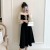 Women's Chiffon Dress 2022 Spring New Bow Square Collar Long Sleeve Slimming Youthful-Looking Fake Two-Piece Skirts Fashion