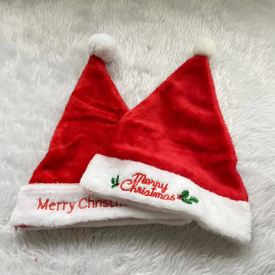 Christmas Hat Santa Claus Letter Embroidery Silk Red Snowflake Plush Christmas Hat Christmas Embroidery Decorations