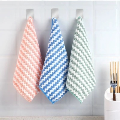 Coral Velvet Rag Dish Towel Household Kitchen Cleaning Rag Thickened Absorbent Kitchen Dishcloth Water Ripple Wholesale