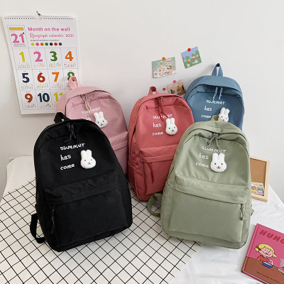 Solid Color Nylon Fresh Student Schoolbag 2020 Korean Casual Ins Large Capacity Junior and Middle School Students Backpack Wholesale