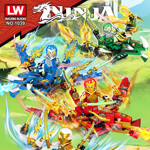 Lewan Building Blocks 1038 Ninja Series Collection of 4 Models Competing for the Strongest Dragon Boy Assembly Puzzle Building Blocks Gift