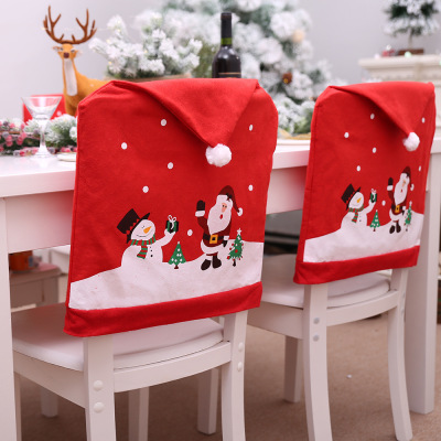 New Christmas New Non-Woven Chari Slipover Cartoon Old Man Snowman Chair Cover Christmas Large Hat Wholesale