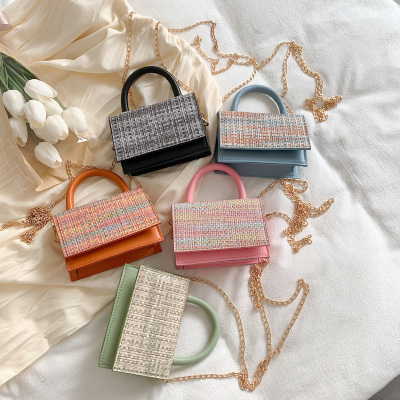 Summer Mini Bag Trendy Woven Contrast Color Sweet Cute Handbag All-Match Shoulder Messenger Bag Trendy