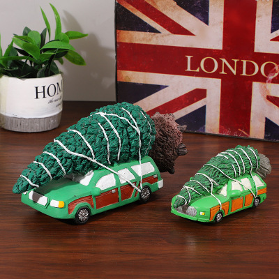Cross-Border New Arrival Resin Green Car with Light Creative Decoration Indoor Study Room Decoration Decoration Creative Gift