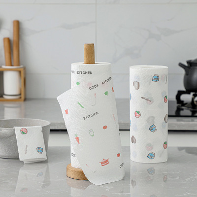 Kitchen Paper Oil-Absorbing Absorbent Roll Paper Thickened Household Paper Towels Color Printing Disposable Oil Stain Wiping Kitchen Paper