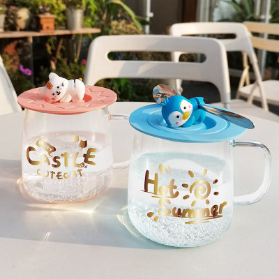 Desktop Glass Ins Style Cute Cartoon Doll Cup Lid Good-looking Water Cup Female Creative Gift with Spoon