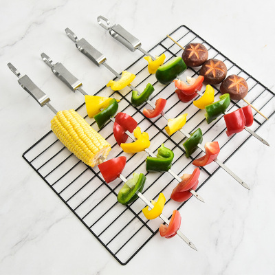 BBQ BBQ Sticks Stainless Steel Flat Needle Skewer Retractable BBQ Sticks Midnight Snack Chicken Wings Kebabs