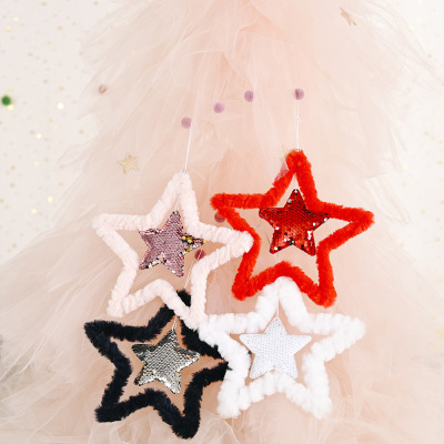 Christmas Decoration Supplies Fluffy Sequined Five-Pointed Star Pendant Creative New Five-Star Pendant Small Tree Hanger