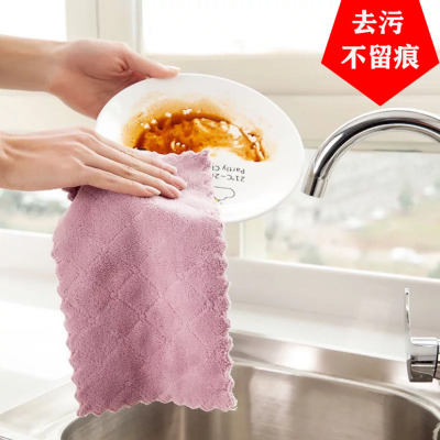 Double-Sided Coral Velvet Rag Kitchen Strong Absorbent Dish Towel Wet and Dry Scouring Pad Factory Wholesale