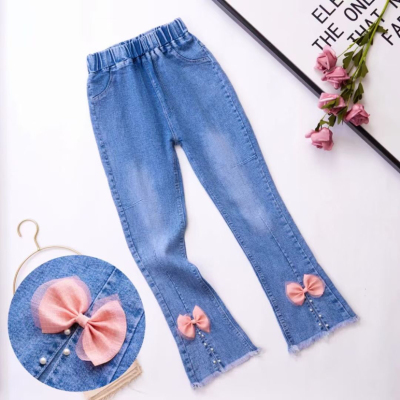 Children's jeans Spring and Autumn new girl all-match high elastic Bell-bottom pants little girl trousers