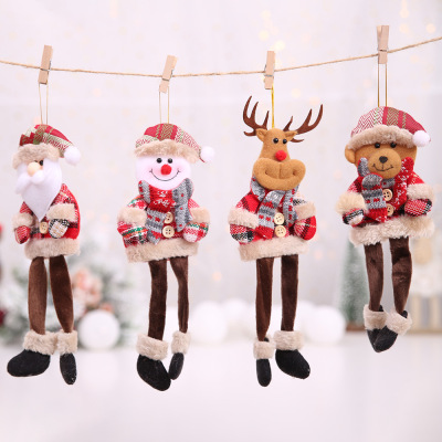 Christmas Decoration Supplies Scene Decoration Christmas Tree Hanging Piece Pendant Doll Checked Cloth Hanging Leg Pendant for the Elderly