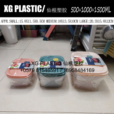 cute 3 pcs/set crisper new fashion style new arrival rectangular food fresh keep box household food container hot sales