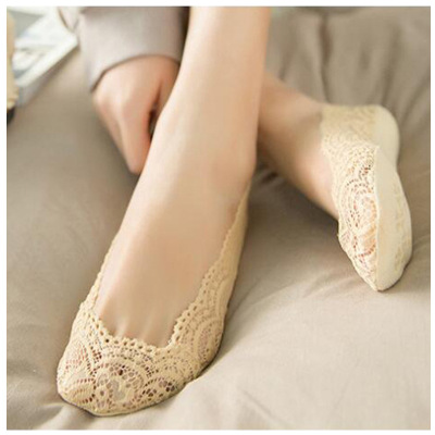 Spring and Summer Women's Lace Boat Foot Sock Low Top Socks Super B Thin Invisible Socks Silicone H Non-Slip Skin Color Floor Socks