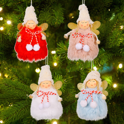 Cross-Border New Christmas Decoration Christmas Bowknot Fur Ball Fluffy Angel Pendant Christmas Tree Girl Angel Pendant