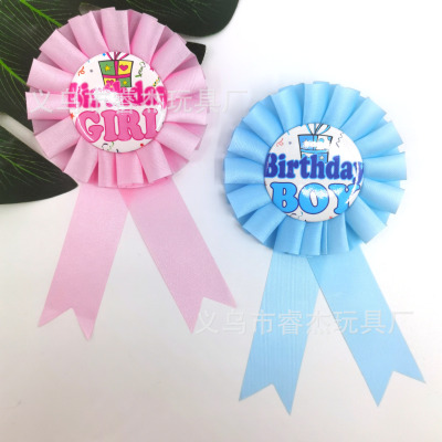 Amazon Cross-Border Single Party Tinplate Ribbon Birthday Girl Boy Birthday Boys and Girls Corsage