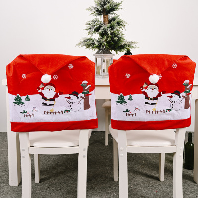 Christmas Decoration Supplies Creative Non-Woven Fabric Elderly Snowman Chair Cover Red Printing Chair Cover Chair Cover