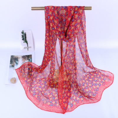 50*160 Georgette Silk Scarf Spring and Autumn Korean Floral Sun-Proof Decorative All-Match Silk Scarf Fashionable