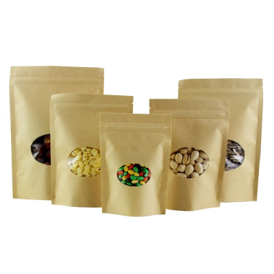 round Window Kraft Paper Bag Nut Food Packaging Bag Kraft Paper Ziplock Bag Zipper-Style Doypack Envelope Bag