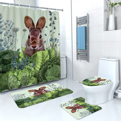 Factory Customized Digital Printing Easter Polyester Shower Curtain Bathroom Three-Piece Set Bathroom Four-Piece Set Waterproof Shower Curtain