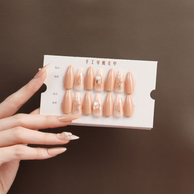 Spot Goods Plastic Box 30 Pieces Almond Hand-Worn Nail Long Nail Stickers Skin Color White Fake Nails with Kit