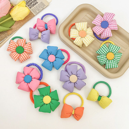 big flower plaid hair band children‘s fabric hair rope cute baby does not hurt hair rubber band girls tie hair rope hair accessories