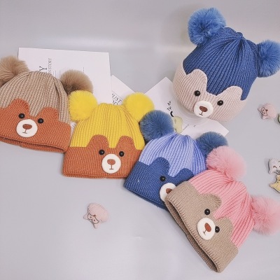 New Children's Knitted Hat Keep Warm and Windproof in Winter Bear Autumn and Winter Baby Wool Baby Hat Wholesale