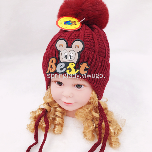 spring lady core-spun yarn for boys and girls woolen cap warm and cute children hat knitted windproof sleeve cap