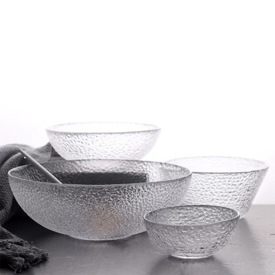 INS Japanese-Style Ice Glass Bowl Creative Household Hammer Pattern Bowl Salad Bowl Dessert Bowl Handmade Glass Tableware