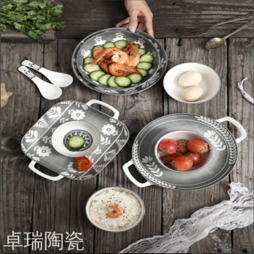 Japanese Cartoon Ceramic Bowl and Dish Tableware Set Nordic Bowl and Plate Household Creative Soup Bowl Household