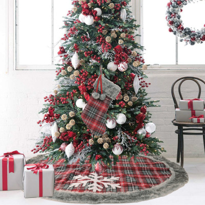 New Christmas Decoration Supplies Snowflake Plaid Artificial Wool Edging Tree Skirt Tree Bottom Decorative Tree Apron