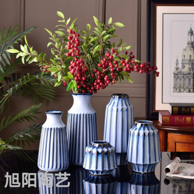 Xuyang Retro Blue Flower Glaze New Chinese Simple Modern Ceramic Vase Flower Decoration Ornaments Arctic Ziwei