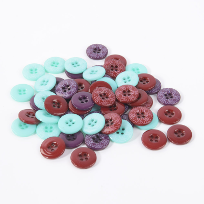 Sewing Button Multicolor Resin Acrylic Button Flat Round with Pattern Shirt Button for Garment