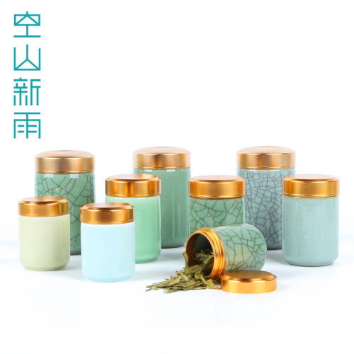 empty mountain xinyu longquan celadon small mini tea jar porcelain sealed tea pot canakin tea gift box logo
