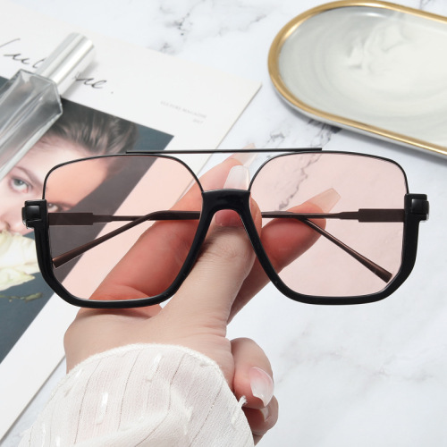 2022 New Internet Celebrity Double Beam Imitation Semi-Rimless Sunglasses Metal Frame Large Frame Women‘s Sunglasses Outdoor Sun Protection Sunshade