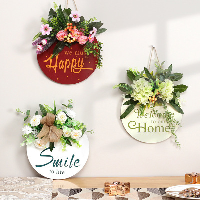 Cross-Border Spot Ins Style Artificial Flower Wooden Door Hanging Holiday Letters Home Decorations Wall Hanging