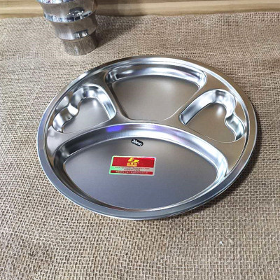 Stainless Steel Plate round Plate Fast Food Plate Kindergarten Plate Panda Monkey Grid Plate Student Meal Lunch Box