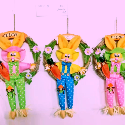 Factory Direct Sales Easter Creative Wall Decoration Pendant Rabbit, Wreath, Super Cute Teenage Girl's Romance Wall Hanging Rabbit