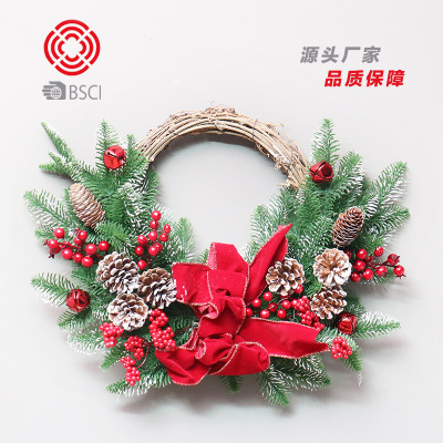 Christmas Decorations Red Ribbon High-Grade PE Touch White-Barked Pine Fruit Christmas Garland Hotel Mall Pendant