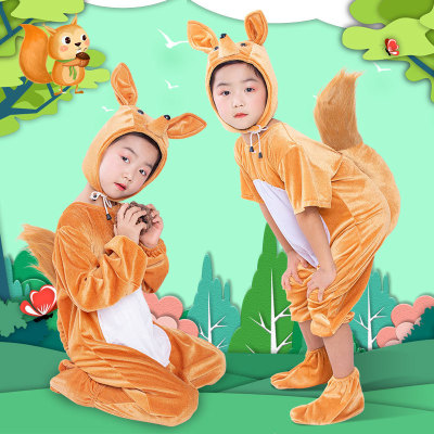 Little Squirrels Performance Costume Children Adult Squirrel Kindergarten Stage Parent-Child Drama Cartoon Animal Performance Wear Clothes