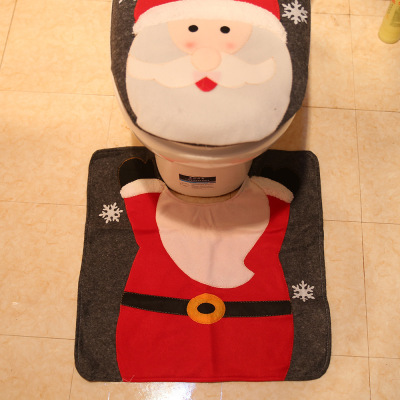 New Christmas Decorations Cartoon Elderly Snowman Toilet Seat Cover Toilet Dress-up Toilet Dustproof Protection 2-Piece Set