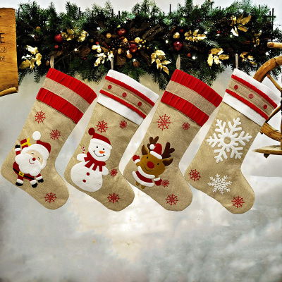 New Christmas Decoration Supplies Christmas Stockings PCs Gift Bag Elderly Snowman Deer Snowflake Linen Christmas Stockings